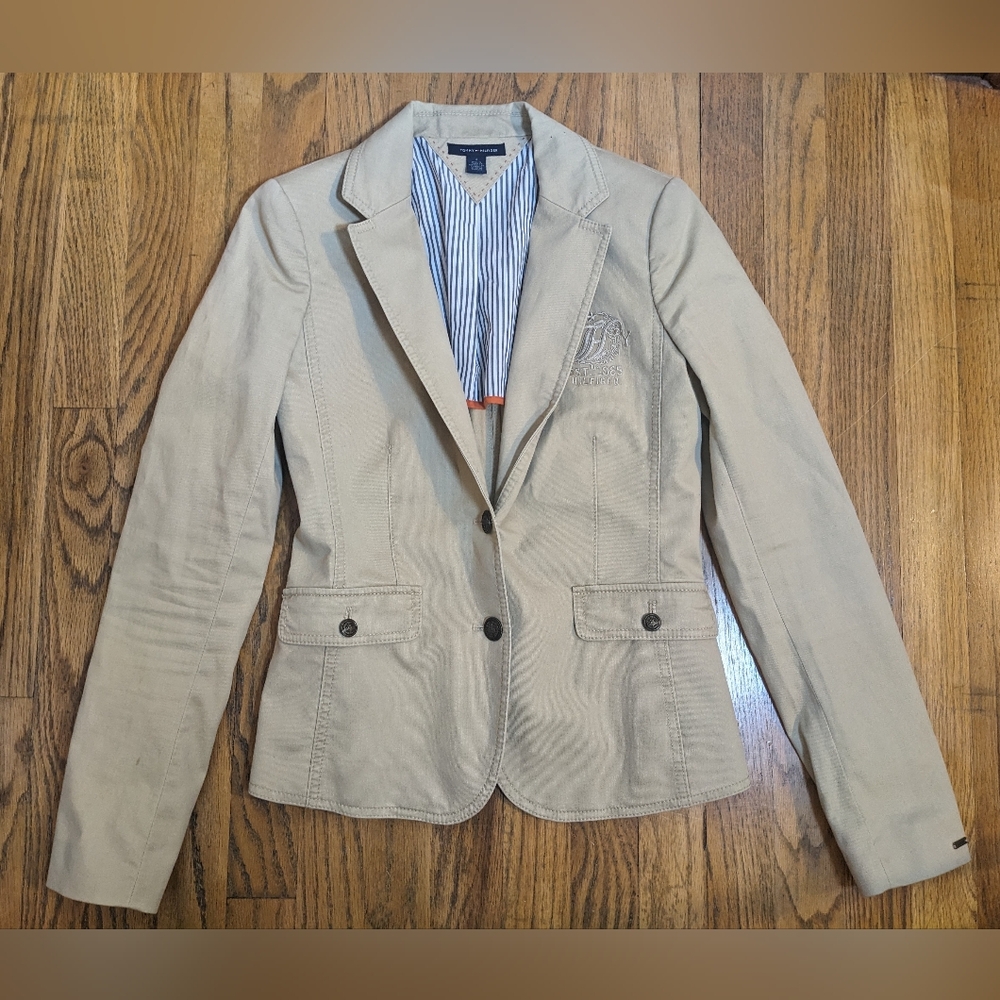 Tommy Hilfiger Heritage Crest Khaki Blazer Preppy Academia sz 4